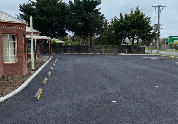 Bitumen car park and concrete edging for church in Geelong
